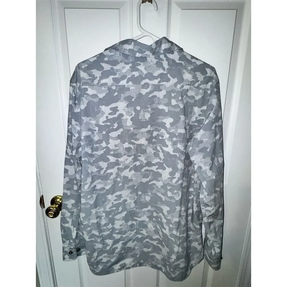 The North Face Men's Military Army Hiking Camo Print Button-Up Shirt Gray Size L